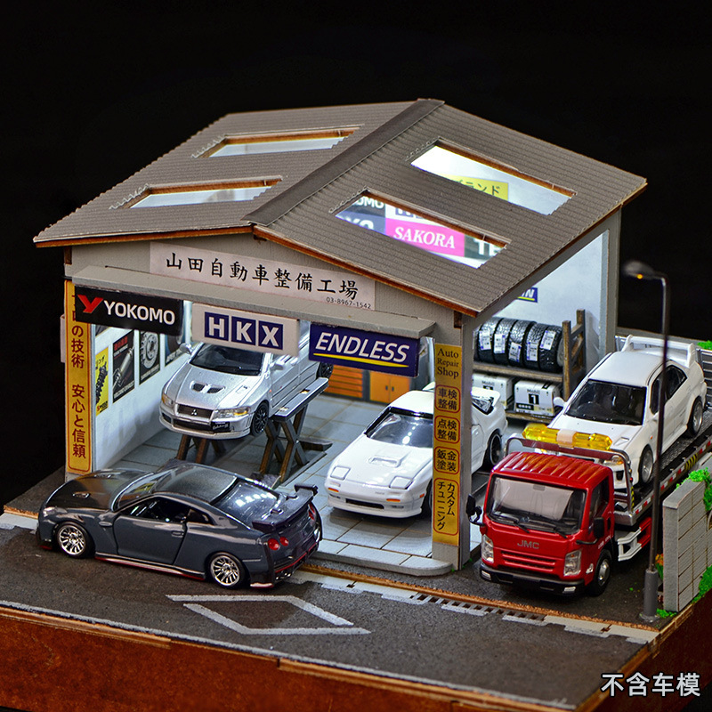 Model Kit Led - 1:64 Maßstab DIY Autoreparatur-Werkstatt Diorama-Set mit