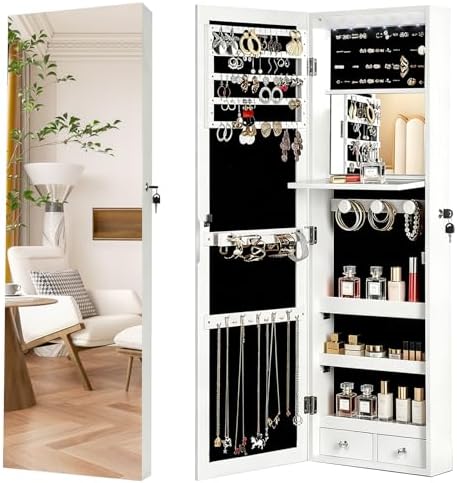 Model Kit Led - Abschließbarer Schmuckschrank-Organizer mit Ganzkörperspiegel, 6 automatischen